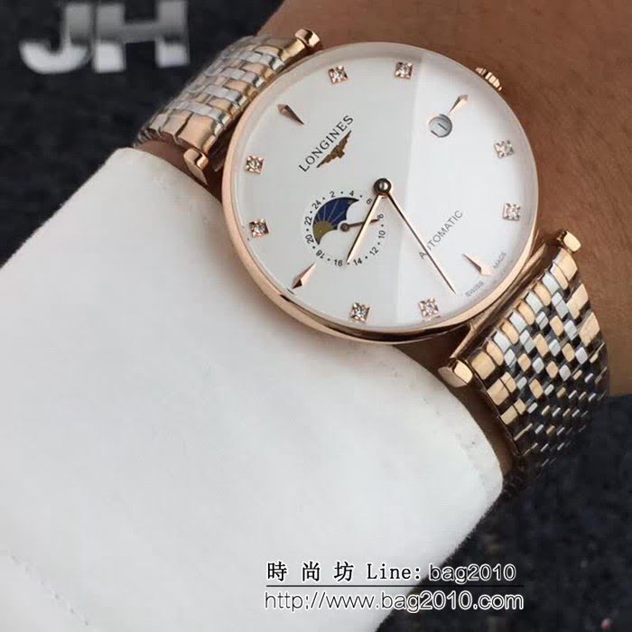 LONGINES浪琴 精鋼表殼 牛皮錶帶男士時尚腕表 WSS1876